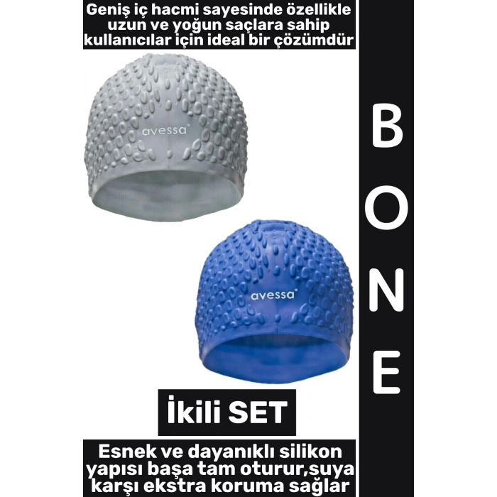 #Bone Yumuşak Havuz Deniz Yüzme Kulağa Su Kaçırmaz Elastik Silikon Büyük Beden Saç Bonesi İkili SET