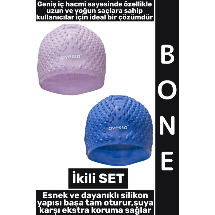 #Bone Yumuşak Havuz Deniz Yüzme Kulağa Su Kaçırmaz Elastik Silikon Büyük Beden Saç Bonesi İkili SET