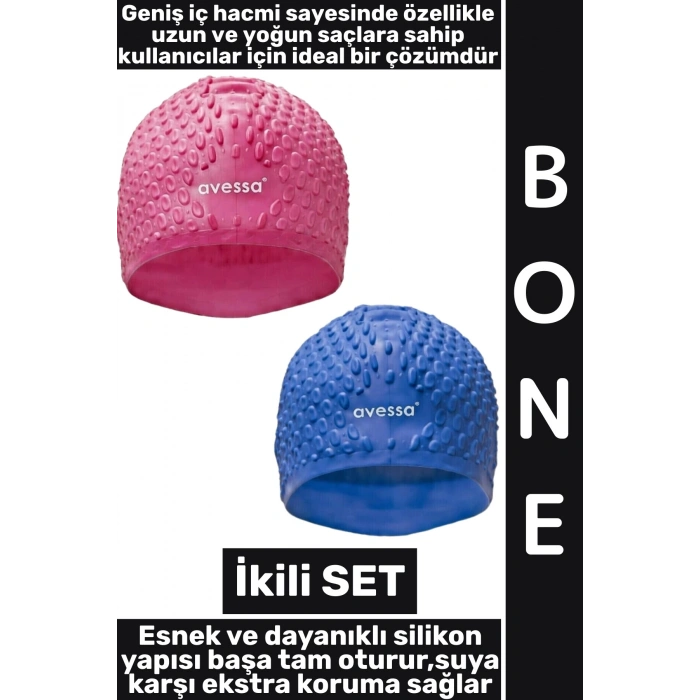 #Bone Yumuşak Havuz Deniz Yüzme Kulağa Su Kaçırmaz Elastik Silikon Büyük Beden Saç Bonesi İkili SET
