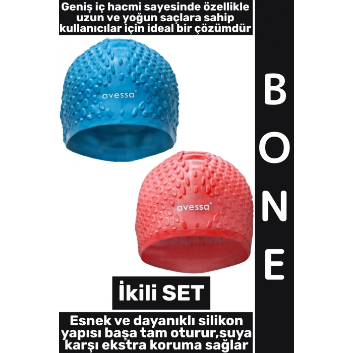#Bone Yumuşak Havuz Deniz Yüzme Kulağa Su Kaçırmaz Elastik Silikon Büyük Beden Saç Bonesi İkili SET
