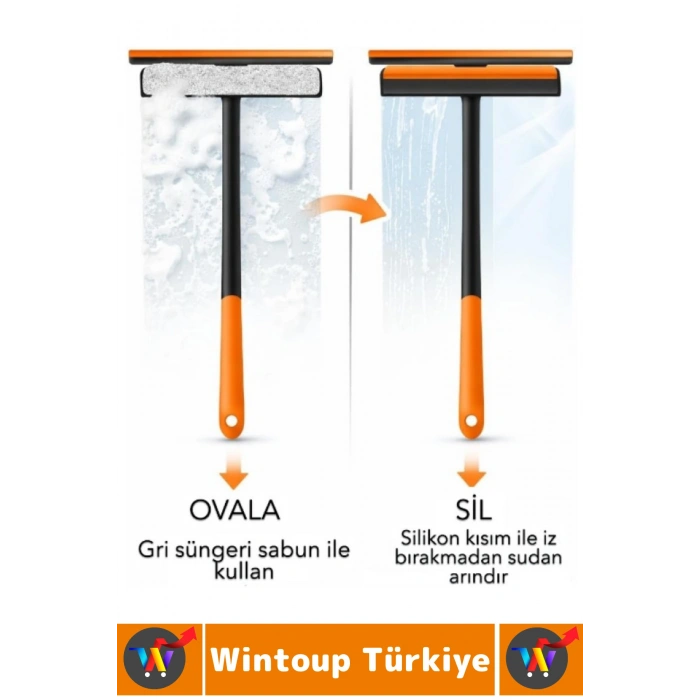 #CamTemizleyici Banyo Duşakabin Oto Bakım 360 Derece Oynar Çift Başlık Çekçek Cam Temizleme Aparatı