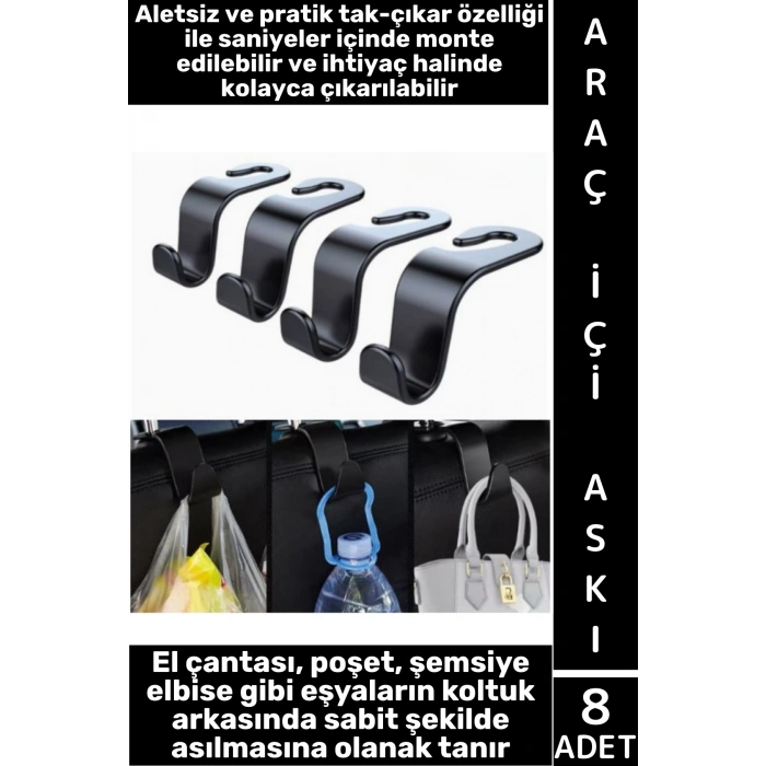 #OtoOrganizer Takım Elbise Şemsiye Poşet Eşya Sabitleme Taşıma Araç İçi Koltuk Arkası Askı 8 Adet