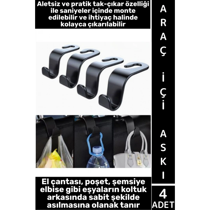 #OtoOrganizer Takım Elbise Şemsiye Poşet Eşya Sabitleme Taşıma Araç İçi Koltuk Arkası Askı 4 Adet