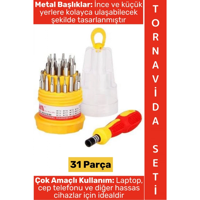 #TornavidaSeti Kauçuk Sap Laptop Küçük Elektronik Eşya Hassas Kullanım Mini Tornavida Seti 31 Parça