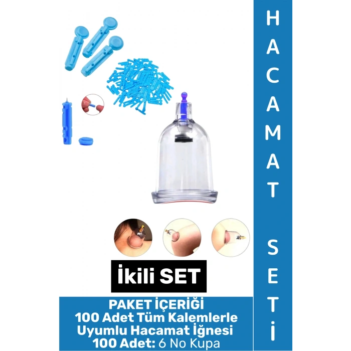 #HacamatSeti Tüm Kalemlerle Uyumlu Parmak Delme 100 Adet İğne 100 Adet 6 No Kupa İkili Hacamat Seti