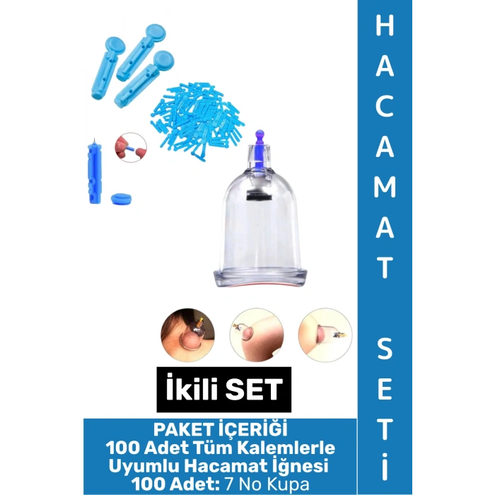 #HacamatSeti Tüm Kalemlerle Uyumlu Parmak Delme 100 Adet İğne 100 Adet 7 No Kupa İkili Hacamat Seti