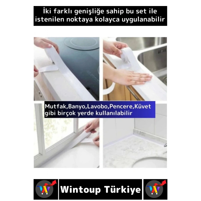 #BantSeti Mutfak Lavabo Pencere Sızdırmaz Kenar Yalıtım Bandı İki Farklı Genişlik 3.2 Mt 10lu Set