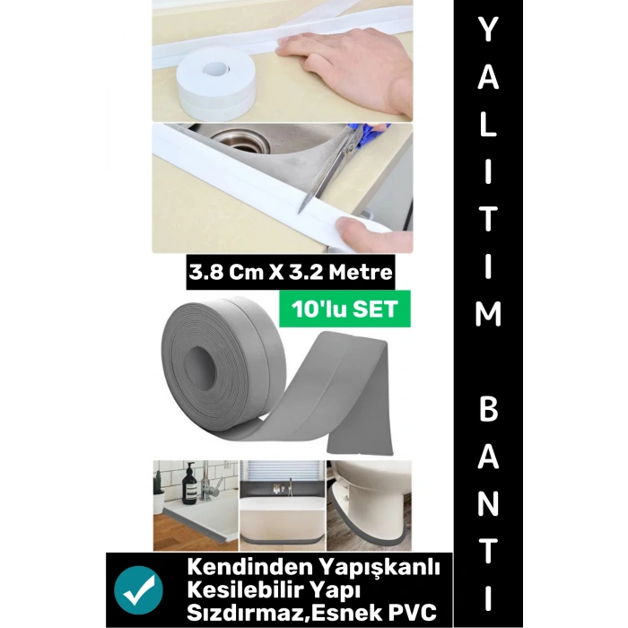 #BantSeti Mutfak Lavabo Pencere Sızdırmaz Kenar Yalıtım Bandı Çok Şık Beyaz-Gri 3.2 Metre 10lu Set