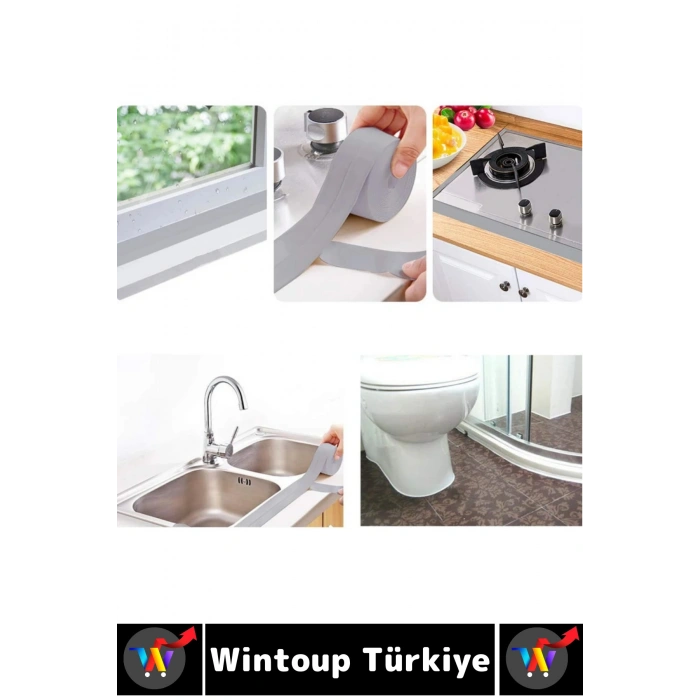 #BantSeti Mutfak Lavabo Pencere Sızdırmaz Kenar Yalıtım Bandı Çok Şık Beyaz-Gri 3.2 Metre 10lu Set