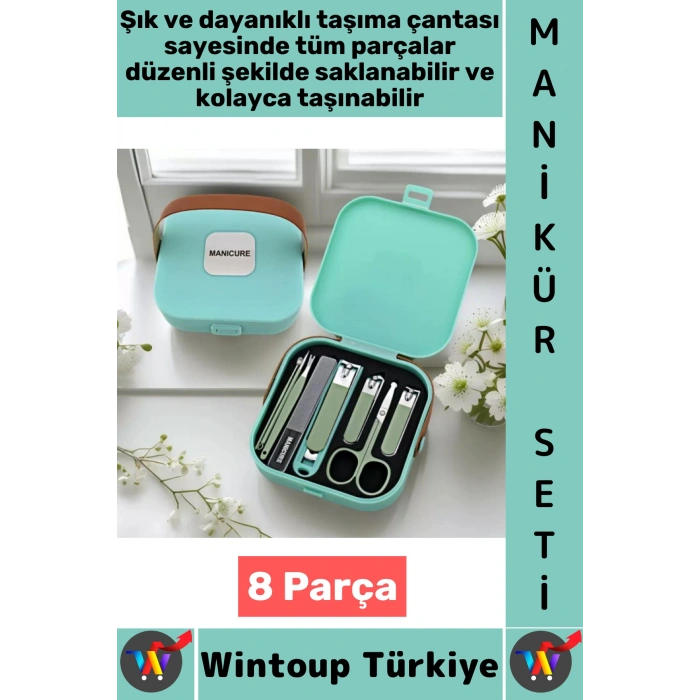 #ManikürSeti Kompakt Kadın Erkek Makas Törpü Tırnak El Bakım Şık Taşıma Çantalı Manikür Seti 8 Parça