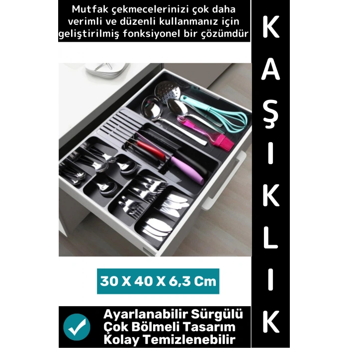 #ÇatalKaşıklık Uzun Ömürlü Çok Şık Mutfak Dolap Çekmece İçi Ayarlanabilir Sürgülü Çatal Kaşıklık