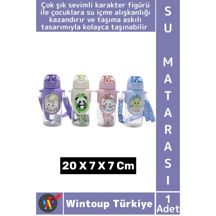 #SuMatarası Ofis Okul Spor Çocuk Su İçme Alışkanlığı Kazanma Sevimli 3D Figürlü Askılı Su Matarası