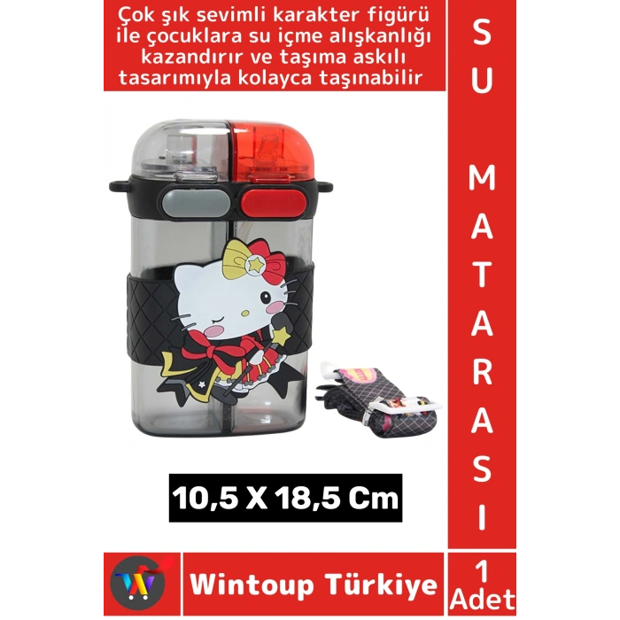 #SuMatarası Ofis Okul Spor Çocuk Su İçme Alışkanlığı Sevimli Figürlü Çift Bölmeli Askılı Su Matarası