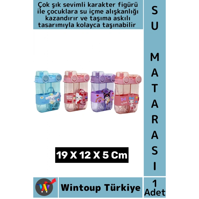 #SuMatarası Ofis Okul Spor Çocuk Su İçme Şık Sevimli Figür Çift Bölmeli Pipetli Askılı Su Matarası
