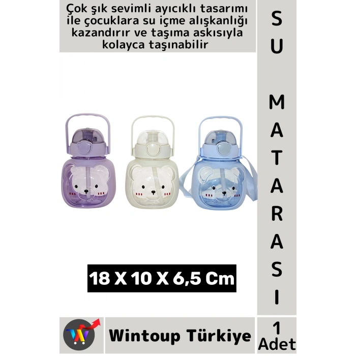 #SuMatarası Ofis Okul Spor Çocuk Su İçme Alışkanlığı Şık Sevimli Ayıcık Tasarımlı Askılı Su Matarası