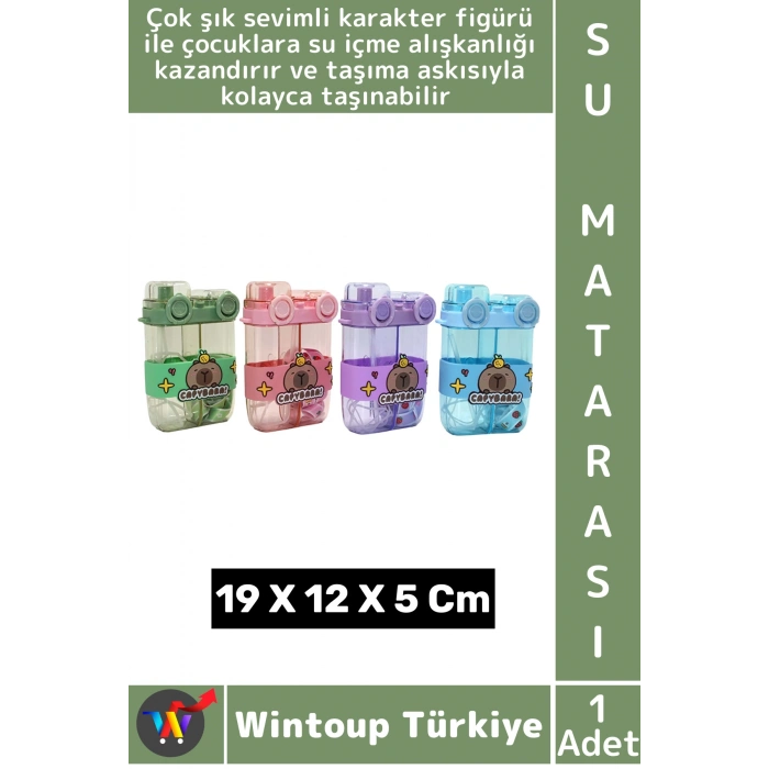 #SuMatarası Ofis Okul Spor Çocuk Su İçme Sevimli Şık Figür Çift Bölmeli Pipetli Askılı Su Matarası