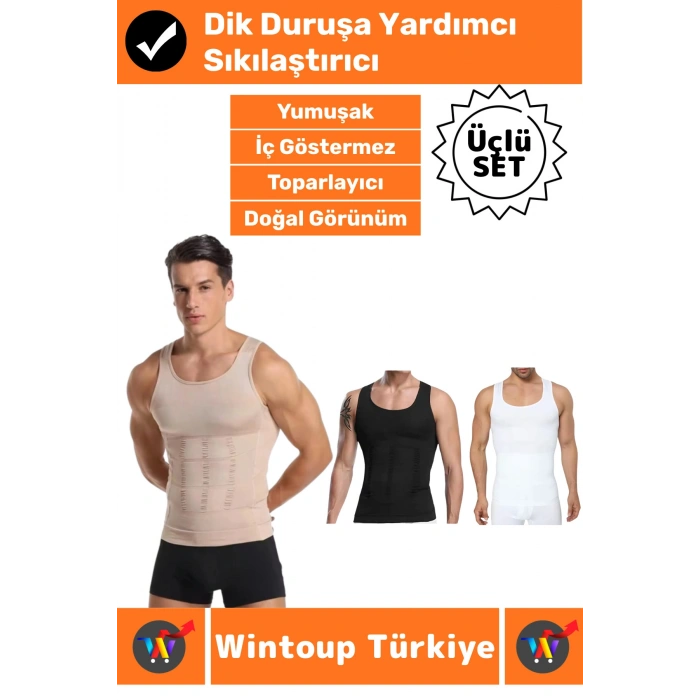 #Korse Kıyafet Altında Belli Olmaz Dik Duruşa Yardımcı Göğüs Karın Sıkılaştıran Erkek Korse 3lü SET