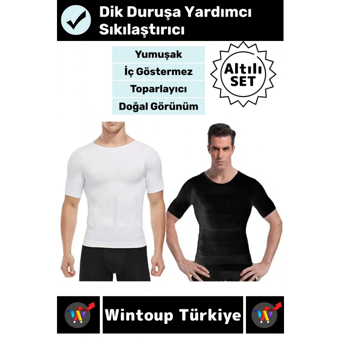 #Korse Dik Duruş Bel Göğüs Karın Göbek Sıkılaştıran Toparlayıcı Erkek Kısa Kol Fanila Korse 6lı Set