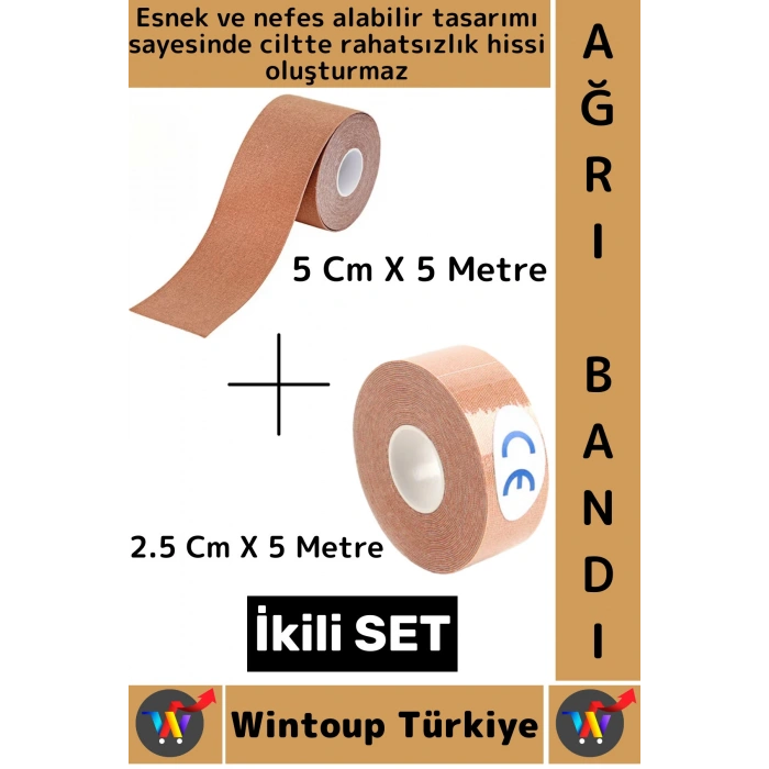 #AğrıBandı Hızlı Etki Bel Bacak Kol Boyun Sırt Omuz Kalça Kas Spor Ağrı Bandı 5 Metre Ten İkili Set