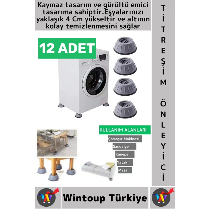 #TitreşimÖnleyici Kaydırmaz Ses Titreşim Önleyici Çamaşır Makinesi Mobilya Sabitleyici Ayak 12 Adet
