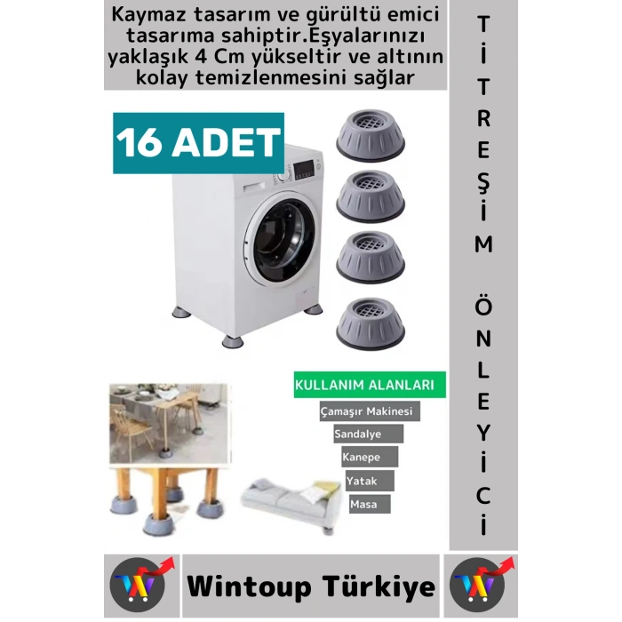 #TitreşimÖnleyici Kaydırmaz Ses Titreşim Önleyici Çamaşır Makinesi Mobilya Sabitleyici Ayak 16 Adet
