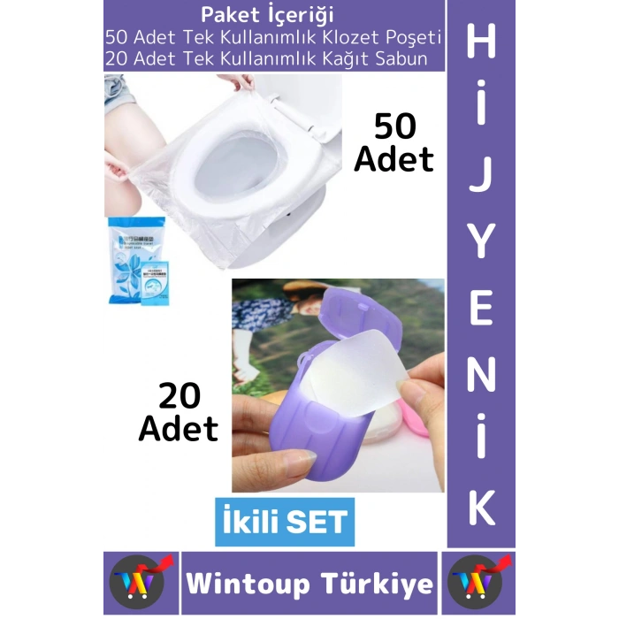 #HijyenSeti Çanta Boy Tek Kullanımlık 50li Tuvalet Klozet Kapak Poşeti 20li Kağıt Sabun İkili SET