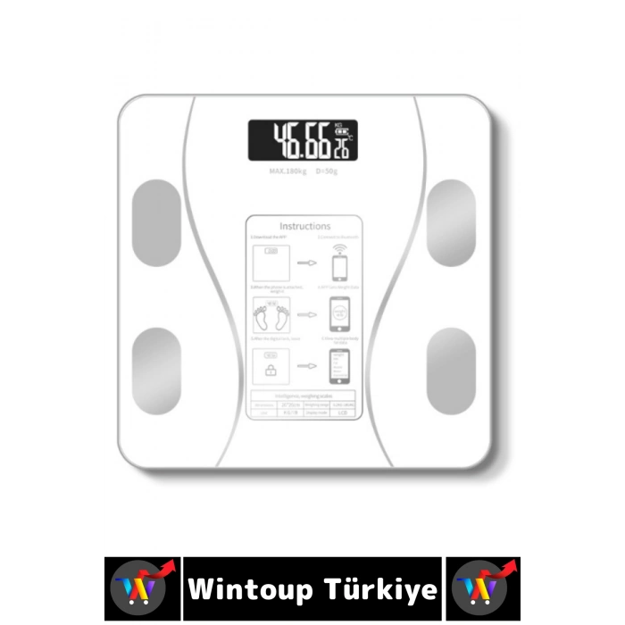 #AkıllıTartı Yağ Kas Su Kemik Ölçümü Bluetooth Kontrollü Dijital LCD Ekran Akıllı Tartı Max 180 Kg