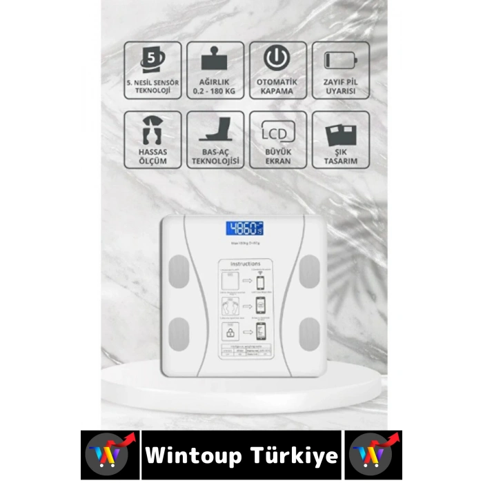 #AkıllıTartı Yağ Kas Su Kemik Ölçümü Bluetooth Kontrollü Dijital LCD Ekran Akıllı Tartı Max 180 Kg