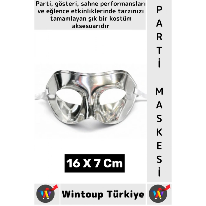 #PartiMaskesi Kadın Erkek Kostüm Davet Yılbaşı Cosplay Metalize Parlak Şık Parti Maskesi 16 X 7 Cm