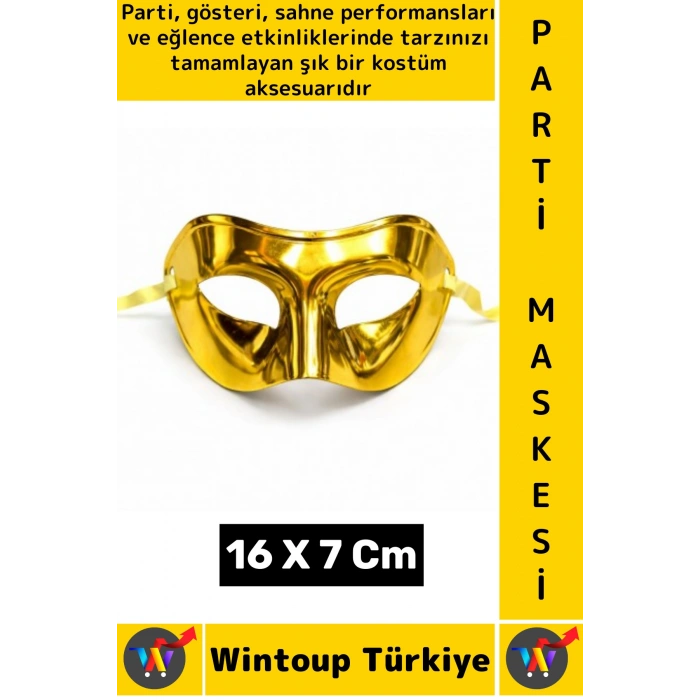 #PartiMaskesi Kadın Erkek Kostüm Davet Yılbaşı Cosplay Metalize Parlak Şık Parti Maskesi 16 X 7 Cm