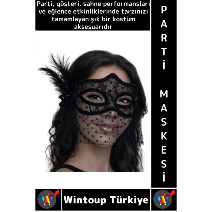 #PartiMaskesi Kostüm Davet Yılbaşı Cosplay Dantel Tüllü Peçeli Tüylü İnci Detaylı Şık Parti Maskesi