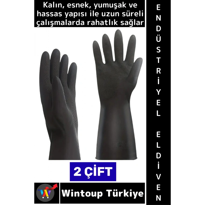 #Eldiven Kalın Esnek Yumuşak İnşaat Bahçe Oto Temizlik Hijyenik Şık Siyah Endüstriyel Eldiven 2 Çift