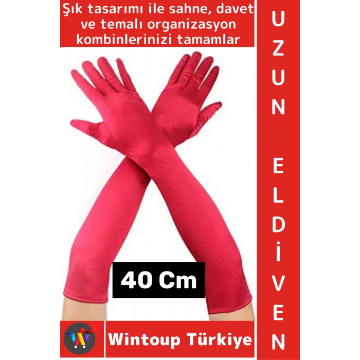 #PartiEldiveni Balo Parti Halloween Cosplay Dans Gösteri Davet Çok Şık Uzun Kumaş Eldiven 40 Cm