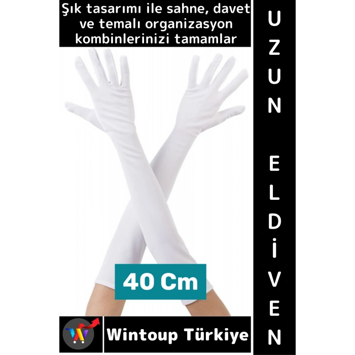 #PartiEldiveni Balo Parti Halloween Cosplay Dans Gösteri Davet Çok Şık Uzun Kumaş Eldiven 40 Cm