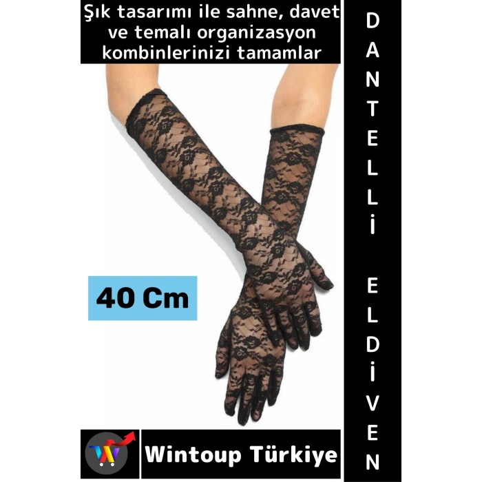 #PartiEldiveni Balo Parti Halloween Cosplay Dans Gösteri Davet Şık Estetik Dantelli Eldiven 40 Cm