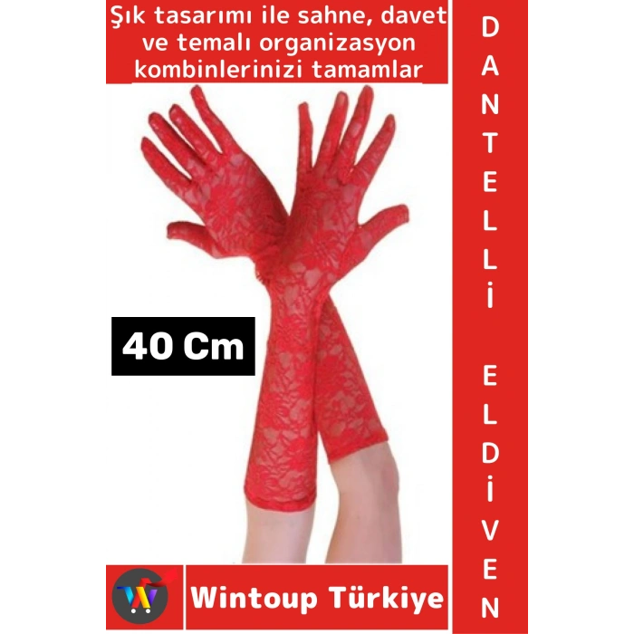#PartiEldiveni Balo Parti Halloween Cosplay Dans Gösteri Davet Şık Estetik Dantelli Eldiven 40 Cm