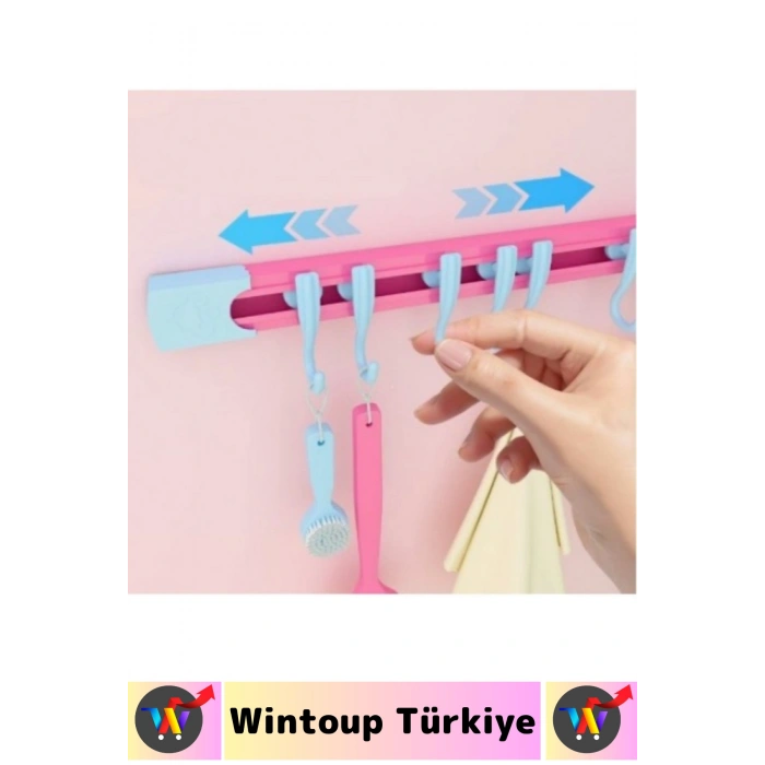 #Askı Kolay Montaj Küçük Eşya Havlu Eşarp Mutfak Banyo Dolap İçi Düzenleyici 10 Kancalı Raylı Askı