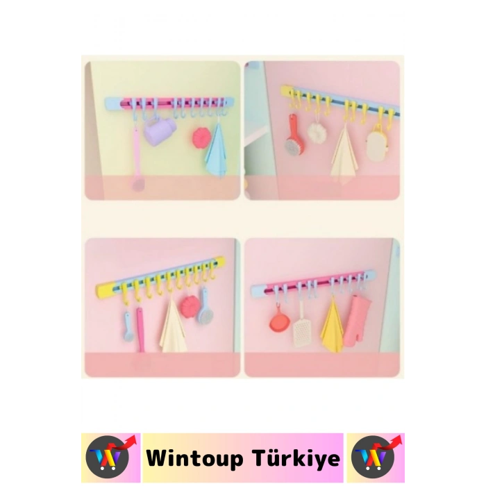 #Askı Kolay Montaj Küçük Eşya Havlu Eşarp Mutfak Banyo Dolap İçi Düzenleyici 10 Kancalı Raylı Askı