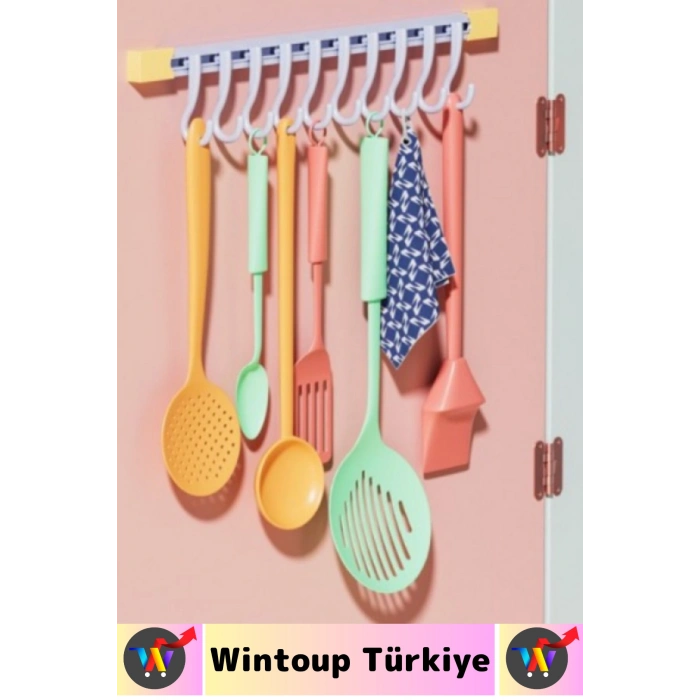 #Askı Kolay Montaj Küçük Eşya Havlu Eşarp Mutfak Banyo Dolap İçi Düzenleyici 10 Kancalı Raylı Askı