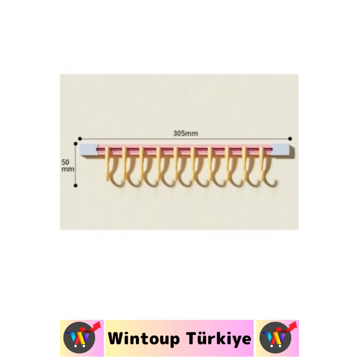 #Askı Kolay Montaj Küçük Eşya Havlu Eşarp Mutfak Banyo Dolap İçi Düzenleyici 10 Kancalı Raylı Askı