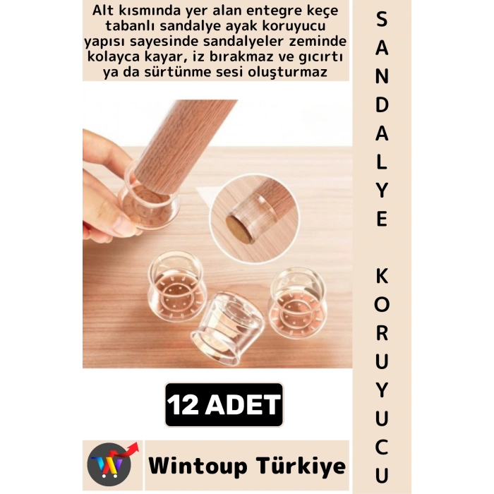 #SandalyeKoruyucu İz Bırakmaz Keçe Esnek Şeffaf Silikon Yuvarlak Kare Sandalye Ayak Koruyucu 12 Adet