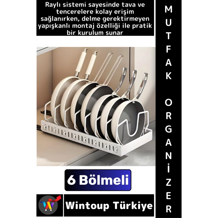 #MutfakOrganizer Montajsız Mutfak Tezgah Dolap Düzenleyici Teleskopik Raylı Tava Tencere Organizeri