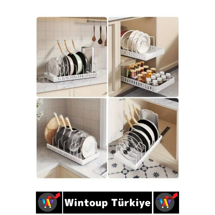 #MutfakOrganizer Montajsız Mutfak Tezgah Dolap Düzenleyici Teleskopik Raylı Tava Tencere Organizeri