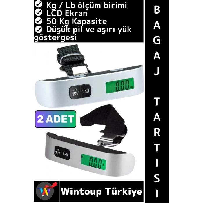 #BagajTartısı Kompakt Seyahat Bavul Ağırlık El Kantarı Dijital LCD Ekran Bagaj Tartısı 50 Kg 2 Adet