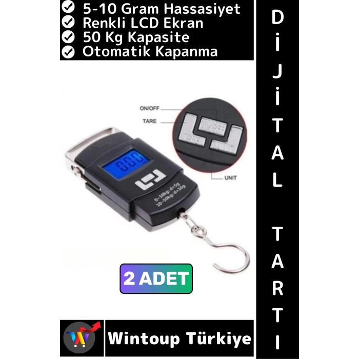 #ElTartısı Kompakt Seyahat Bavul Ağırlık El Kantarı Terazi Dijital LCD Ekran El Tartısı 50 Kg 2 Adet