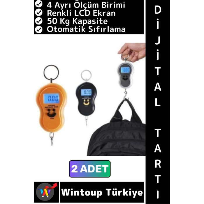 #ElTartısı Kompakt Seyahat Bavul Ağırlık Kantar Terazi LCD Ekran Gülen Yüz El Tartısı 50 Kg 2 Adet
