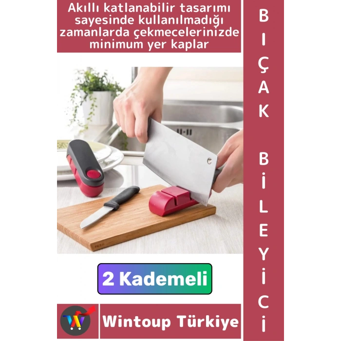#BıçakBileyici Ergonomik Tutuş Kaymaz Taban İnce Kaba Bileme 2 Kademeli Katlanabilir Bıçak Bileyici