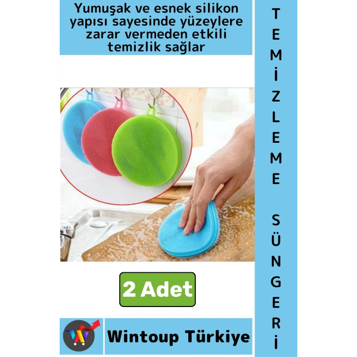 #BulaşıkSüngeri Tezgah Sebze Meyve Temizliği Tükenmez Yumuşak Silikon Bulaşık Yıkama Süngeri 2 Adet