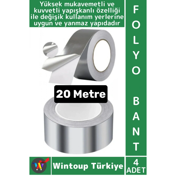 #FolyoBant Su Isıya Dayanıklı Soba Boru Tamir Yama Güçlü Alüminyum Yanmaz Folyo Bant 20 Metre 4 Adet