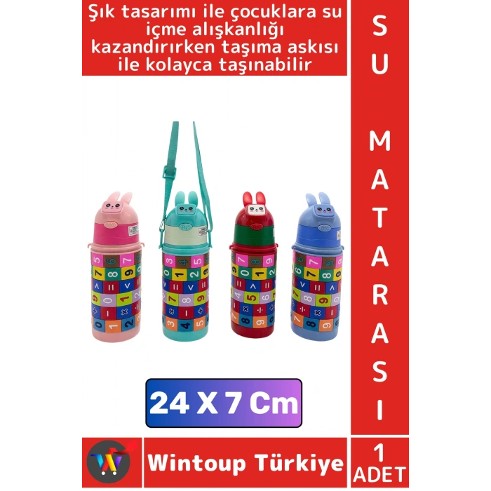 #SuMatarası Ofis Okul Çocuk Su İçme Alışkanlığı Eğitici Matematik Oyunlu Pipetli Askılı Su Matarası